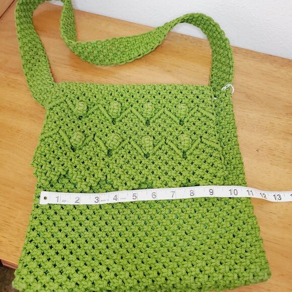 Vintage Green Macrame Bag Retro 1960's 70's Shoulder Purse Disco MCM Bag - Picture 7 of 7
